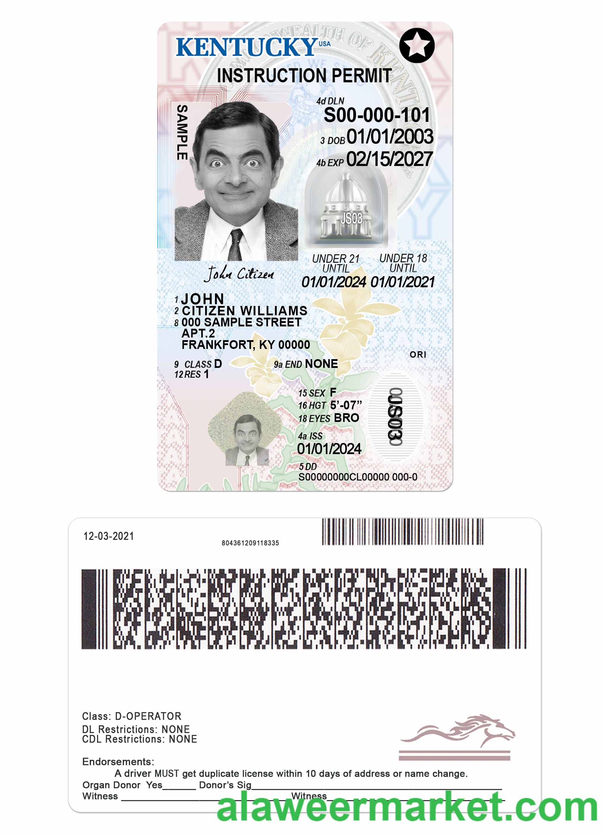 USA Kentucky driving license under 21
